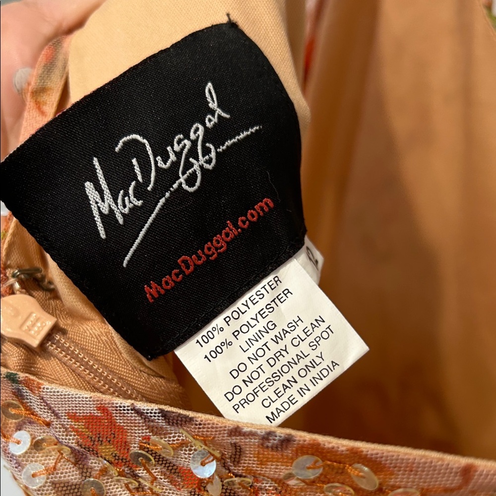 Mac Duggal Floral Maxi Long Sleeve Dress in apricot & sequin size 12 new women’s - Picture 10 of 12